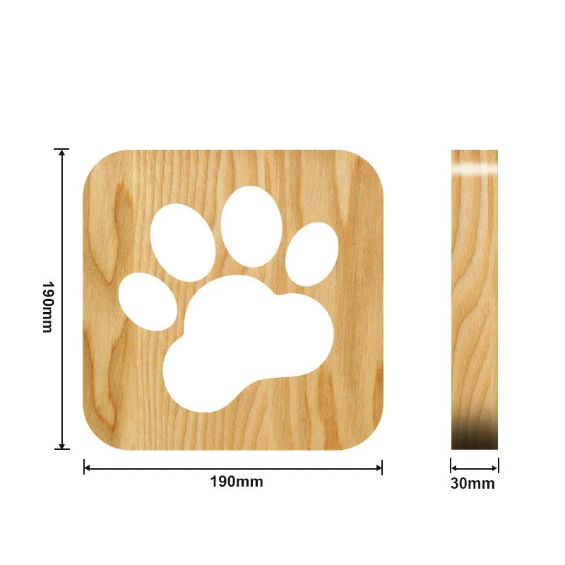 

2021 LED USB Night Light Wooden Dog Paw Cat Wolf Head Animal Lamp Novelty Kid Bedroom 3D Decoration Table Lights Child Gift