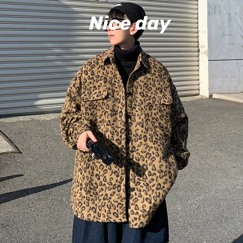 

New Autumn And Winter Jackets To Keep Warm Men's Fashion Streetwear Japanese Style Wear Leopard Design Sense Niche Long Sleeves