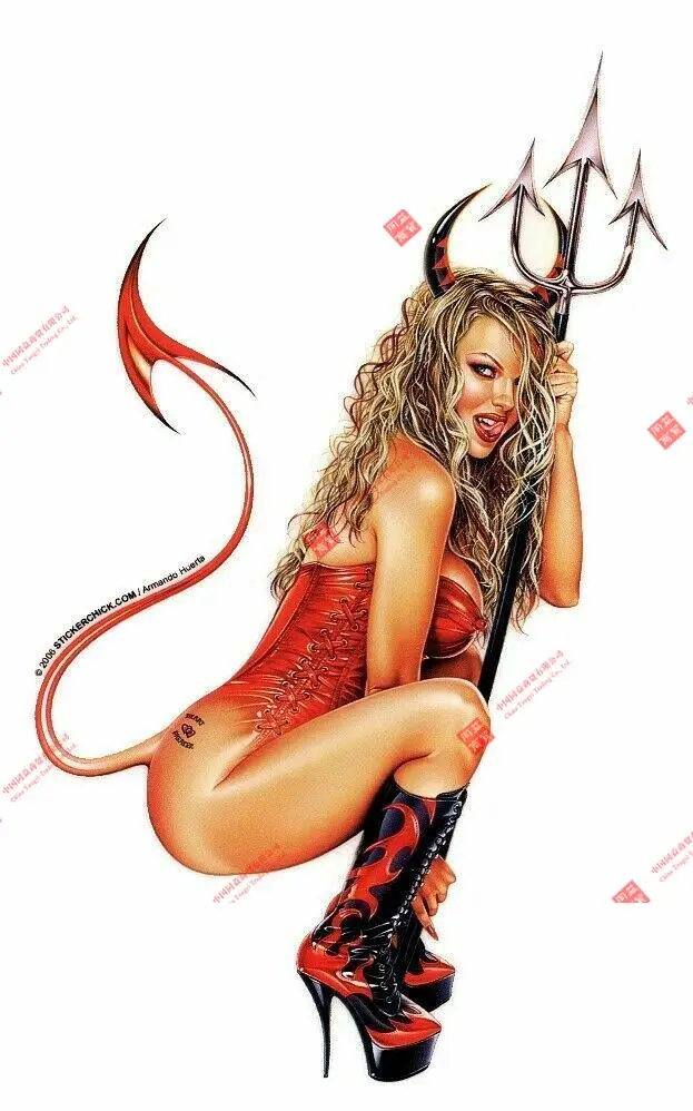 

Sexy Jenna Jameson Devil Girl Pinup Horn Pitchfork Corset Racing Motorcycle Helmet Sticker/decal