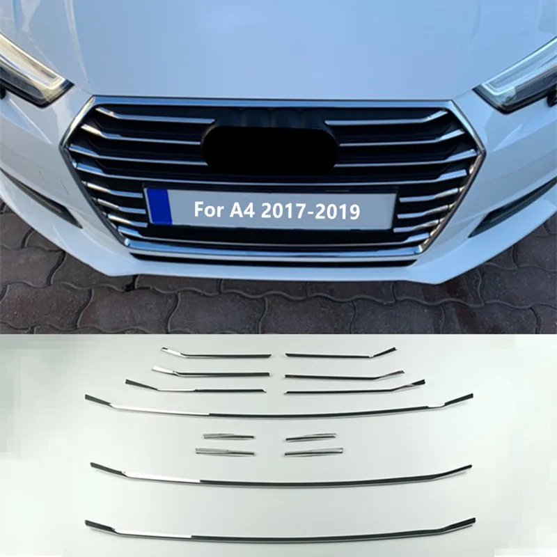 13 шт. декоративная решетка для автомобиля Audi A4 B9 2017 2018 2019|grill trim|car chrome stripsfront bumper strip