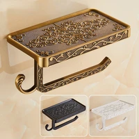 toolbathroom shelves antique bronze carving toilet roll paper rack with phone shelf wall mounted bathroom paper holder