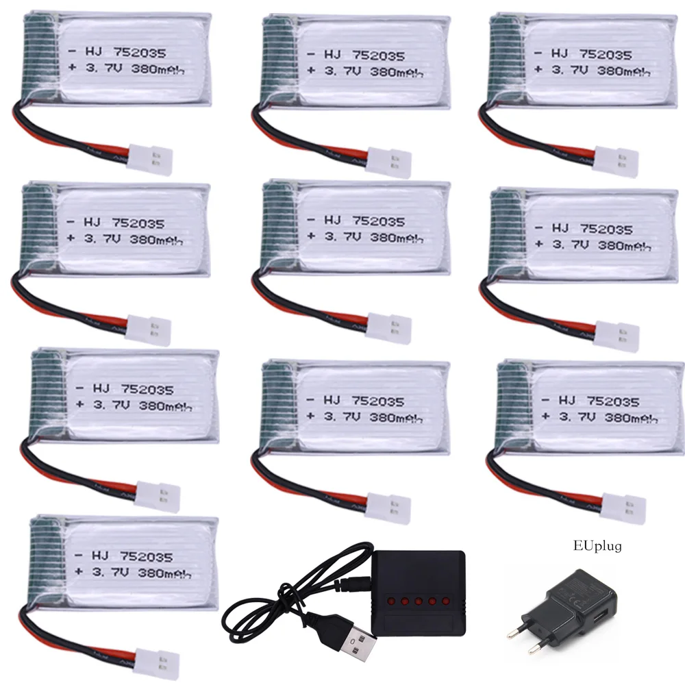 Литий полимерный аккумулятор 3 7 в 380 мАч и зарядное устройство usb для Hubsan X4 H107 H107L