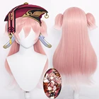 Парик для косплея Yanfei Genshin ударопрочный, термостойкие синтетические волосы с переходом цвета, розовые и белые хвосты, для косплея Yan Fei + WigCap