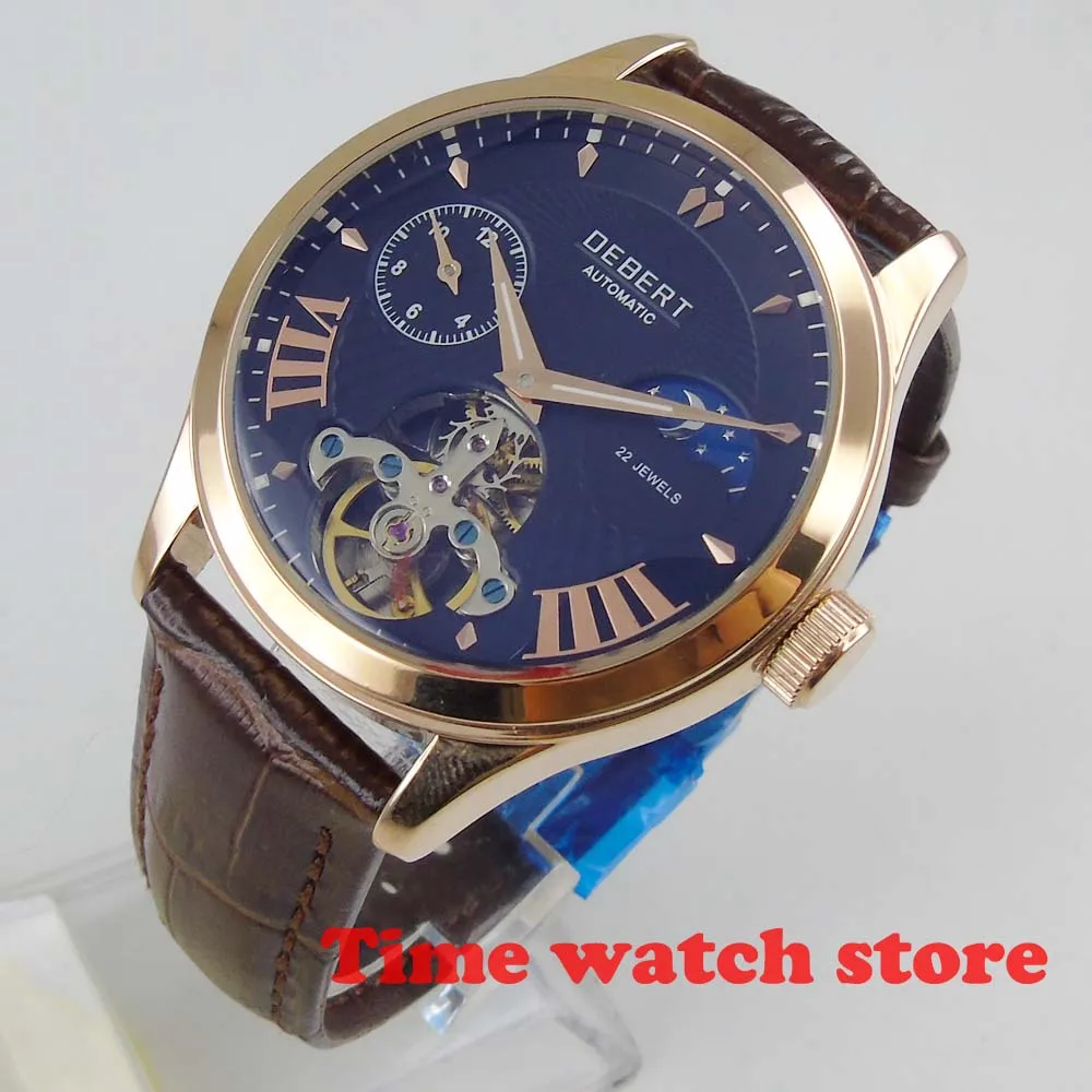 2019 new 41mm Debert Mechanical watch men gold silver waterproof leather strap white blue dial Hombre Automatic steel dc8247 | Наручные