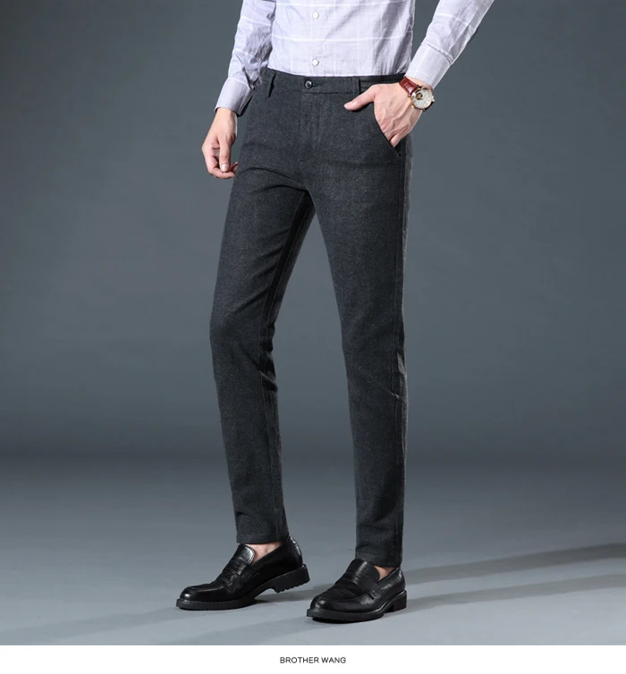 Осень и зима новые мужские плотные повседневные брюки бизнес мода Slim Fit Брюки брендовые черные темно-серые
