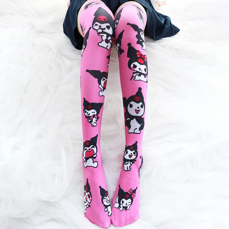 

Anime Socks Cute Kawaii Cartoon Print Purple Stockings Girls Thigh High Lolita y2k Socks Cosplay Overknee Stockings Pantyhose