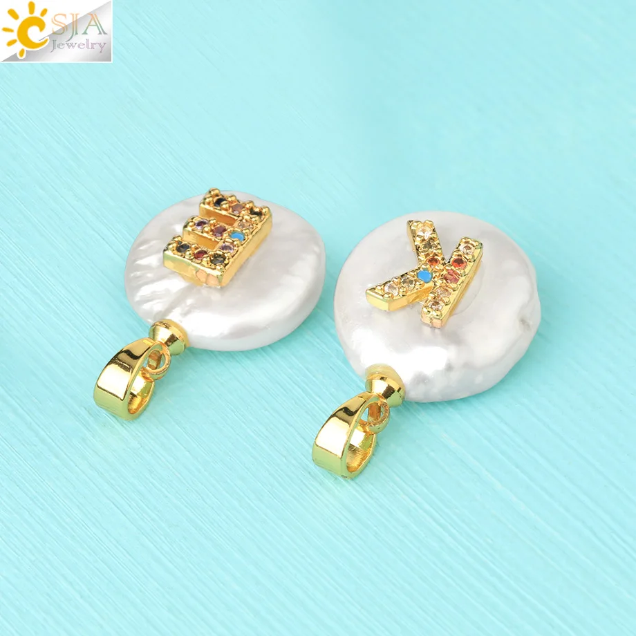 CSJA подвески из натуральной Жемчужины для ожерелья стразы 26 букв Первоначальный