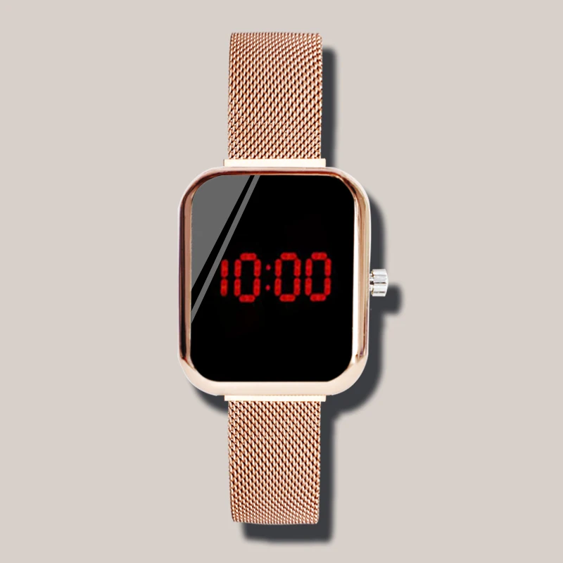Rose gold Женские часы, розовое золото, женские цифровые часы, светодиодный, часы из нержавеющей стали, цифровые часы, женские наручные часы, электронные часы - Цвет: Rose gold