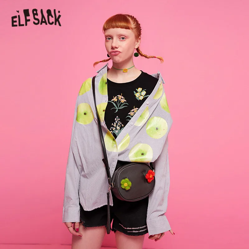 ELFSACK повседневные рубашки в полоску с серебряным перламутровым принтом для