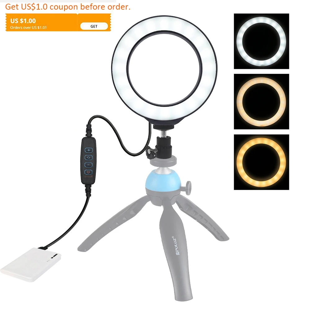 

Светодиодный кольцевой светильник с регулируемой яркостью, 4,6 дюйма/6,2 дюйма, 10 см/16 см, с адаптером для штатива, для нанесения макияжа, фото/в...