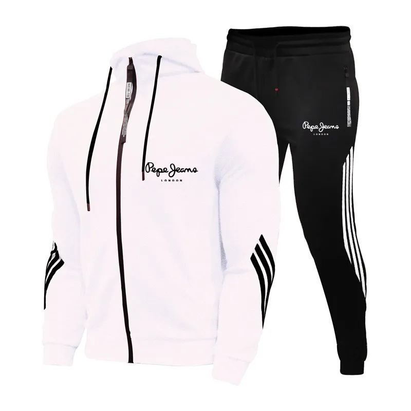

2021 New Two-Piece Sportswear Men's Zipper Hoodie Suit Sportswear + Pants Sports Suit Casual Sweatshirt And Sweatpants
