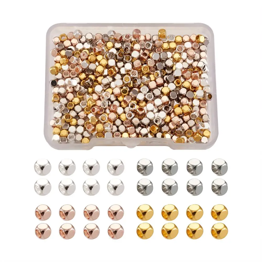 

PandaHall 400pcs/Box 3mm Brass Cube Loose Spacer Beads Mixed Color for DIY Jewelry Making Bracelet Necklace Accessories
