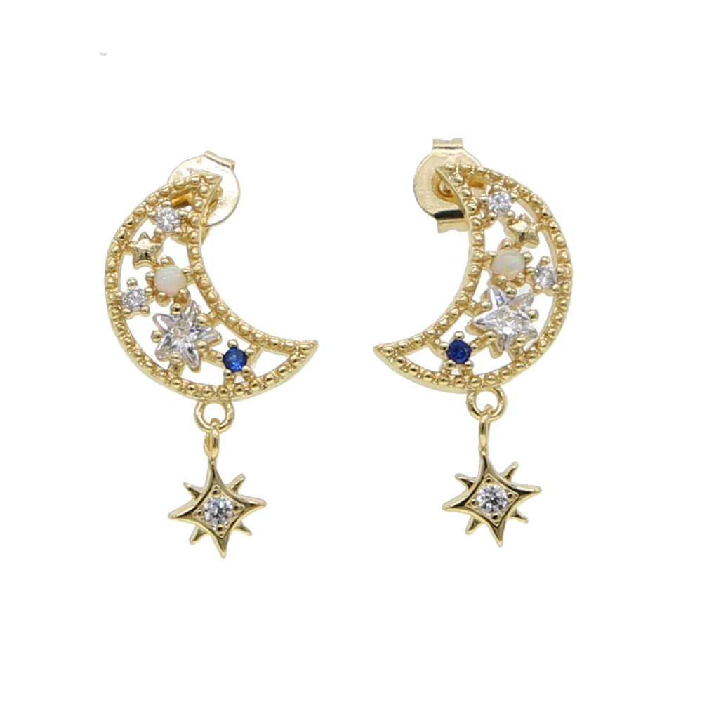 

Moon star earring 2019 New Christmas gift Fashion jewelry Pave Star round cz white opal stone elegance starlight earrings