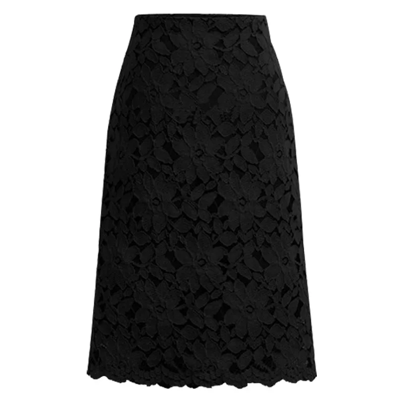 Женская кружевная юбка средней длины с высокой талией облегающая