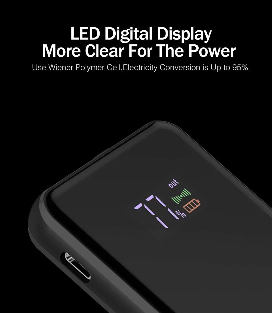 YKZ 5000mAh Qi Беспроводное зарядное устройство Powerbank для iPhone X светодиодный дисплей повербанк двойной USB вертикальное Беспроводное зарядное устройство Внешняя батарея