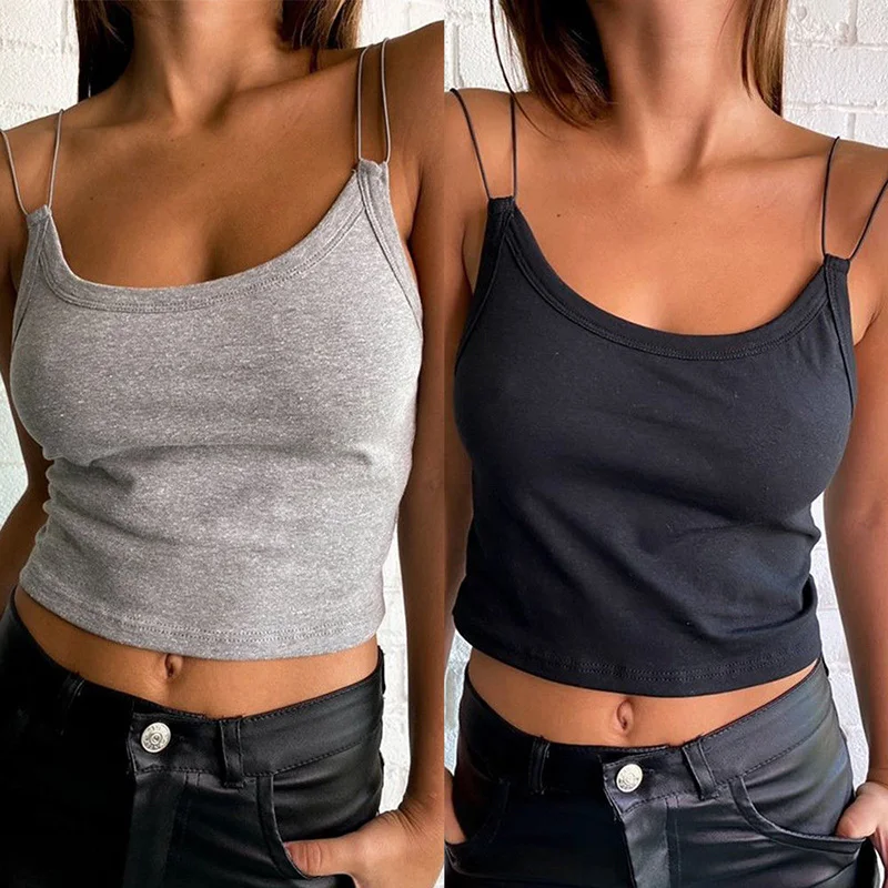 Sexy Women'S All-Match Shoulder Strap Show Chest Round Neck Slim T-Shirt