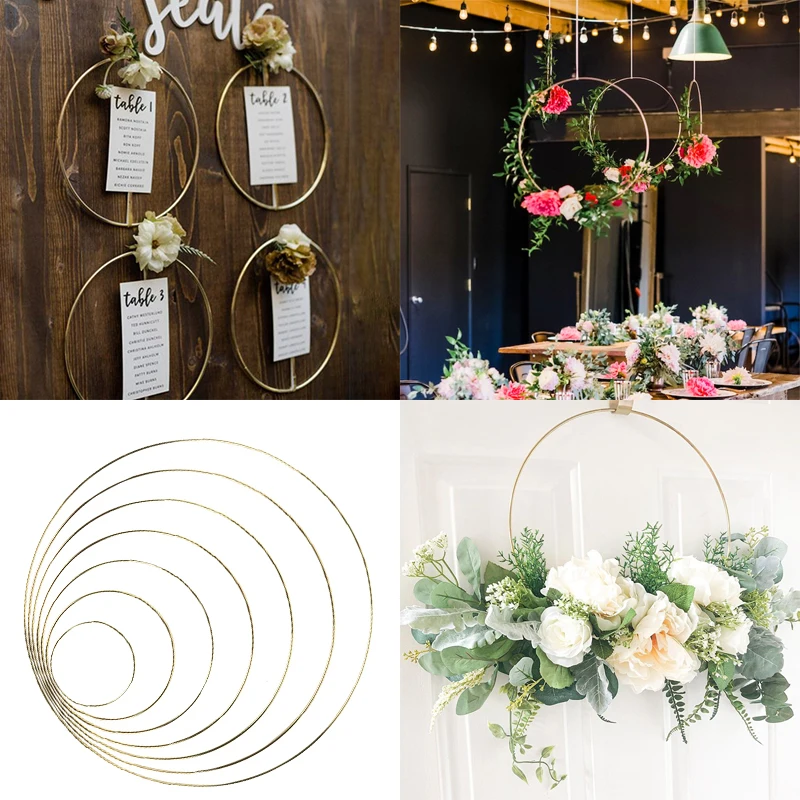 

Wedding Decoration 10-40cm Metal Hoops Home Door Hanging Gold Iron Metal Ring Wreath Wall Hanging Ornament Bridal Shower Props
