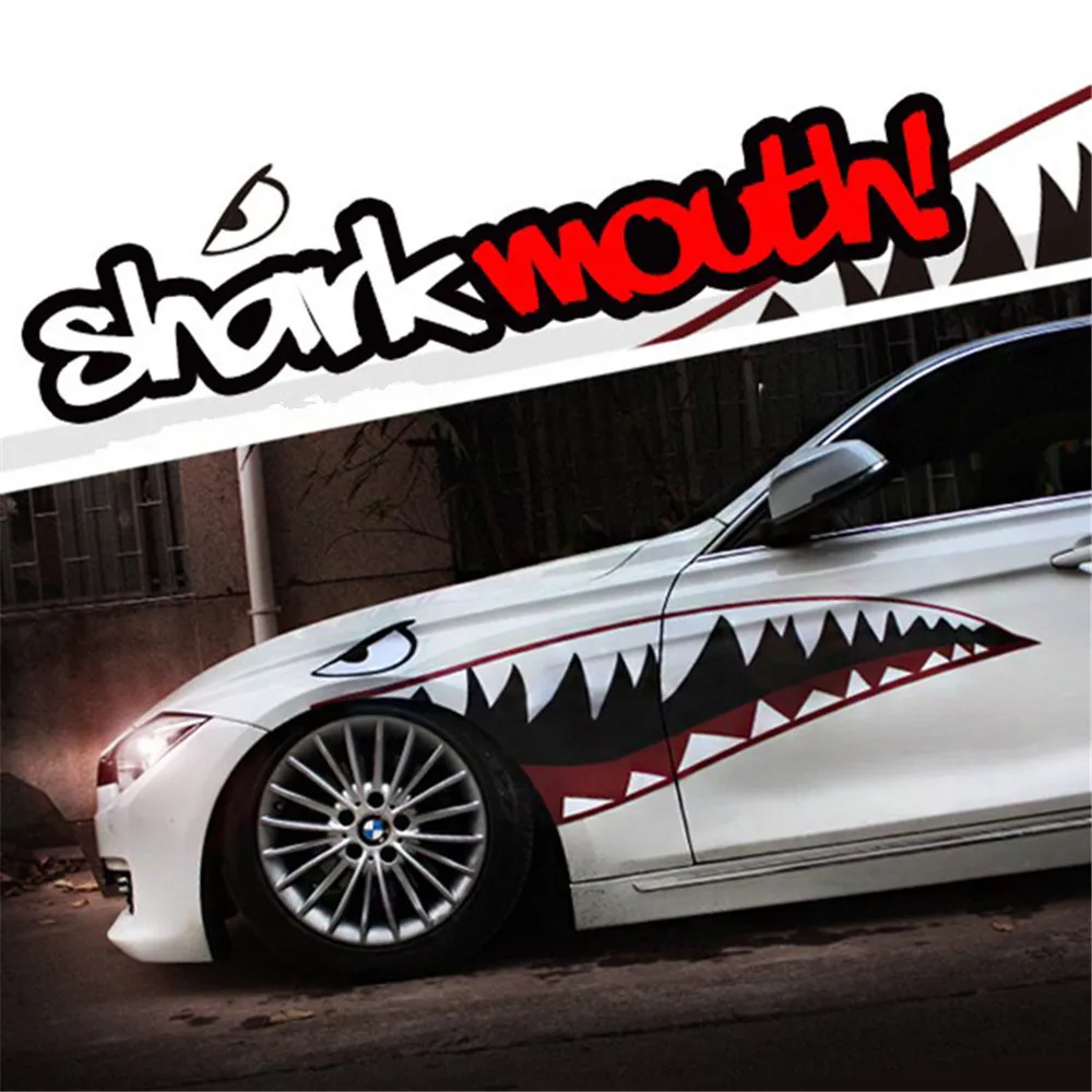 Персонализированные Большой пастью акулы СТИЛЬ 2 шт. автомобиль Стикеры и