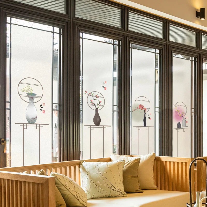 

Chinese frosted glass film custom light transparent opaque self-adhesive paper sun room balcony kitchen glass decoration