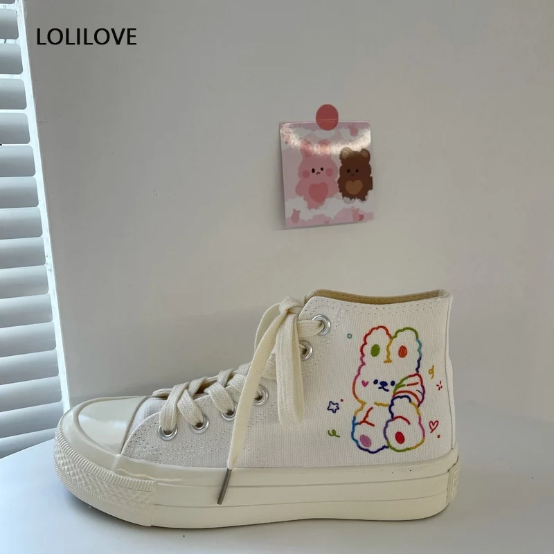

Canvas Flats Vulcanized Shoes 2021 New Retro girl Sweet Lolita Retro Japanese style Soft Candy Girls Soft Sister Anime White
