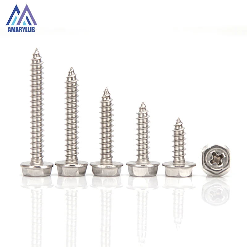 

Phillips External Hex Flange Self Tapping Screws Wood with Collar Washer Cross Hexagon Head Self-drilling Bolts M3 M4 M5 M6