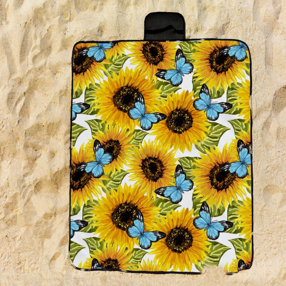

1PC 3D Printing Pattern Foldable Picnic Blanket Beach Cushion Small Thickened Outdoor Mat(Sunflower Pattern 148*122CM)