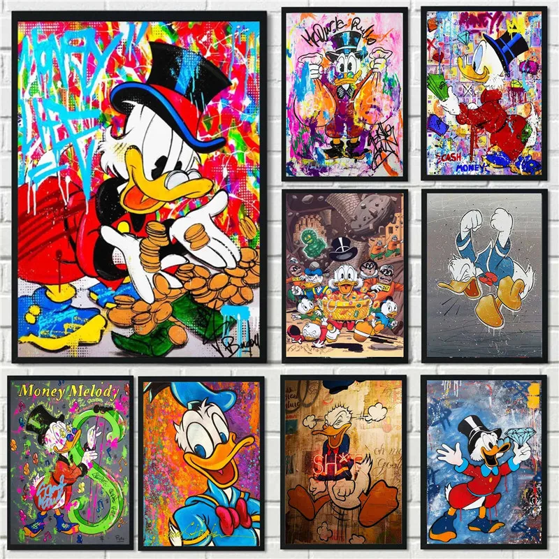 

Funny Donald Duck And His Money Canvas Paintings Street Graffiti Art Disney Art Poster and Print Wall Picture Room Decoration