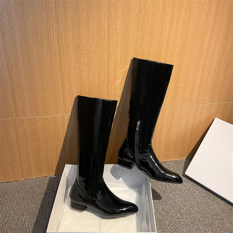 

Meotina Women Riding Boots Shoes Pointed Toe Low Heel Knee High Boots Thick Heels Zipper Ladies Long Boots Autumn Winter White