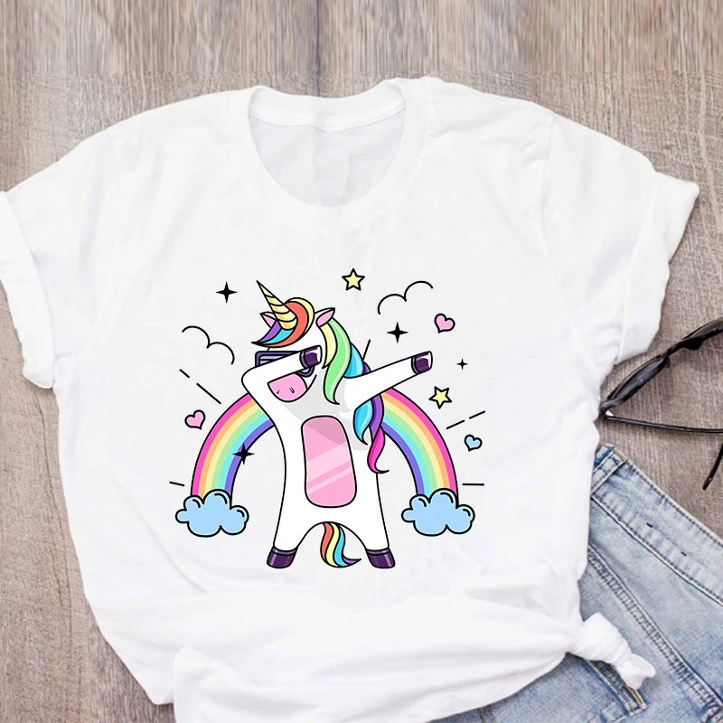 

Funny unicorn cartoon print girls t-shirt Summer white 90s Animal Top Lady Tshirt Female Ladies Graphic Tee T-Shirt