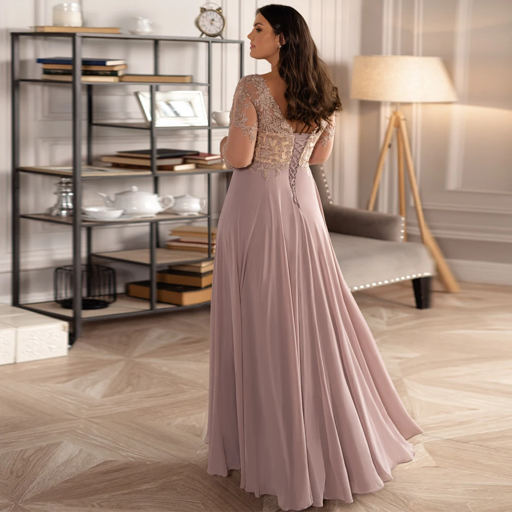 

Vestidos Elegant Wedding Dresses Chiffon Appliques Crystal Pleat Bateau Three Quarter Plus SizeLace Up A-Line Bridal Gowns