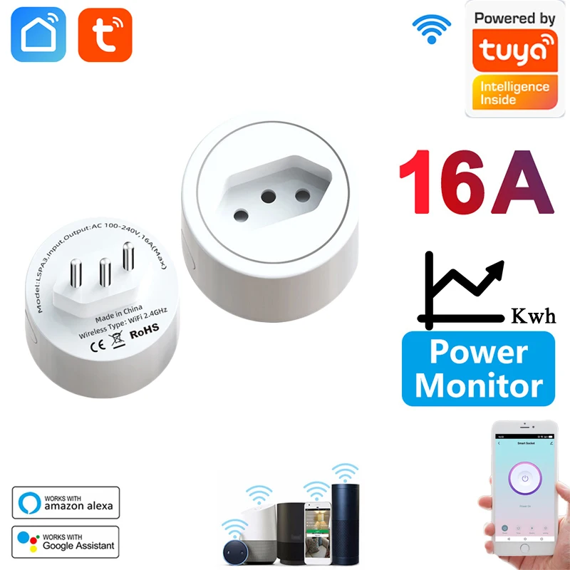

Brazil Wifi Smart Plug 16A Smart Socket With Timer Power Monitor SmartLife APP Voice Control Works For Google Home Alexa