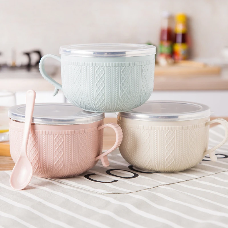 

Набор столовых приборов из нержавеющей стали, двухслойная миска с крышкой и ложкой, мишка для лапши быстрого приготовления, милый кролик, за...