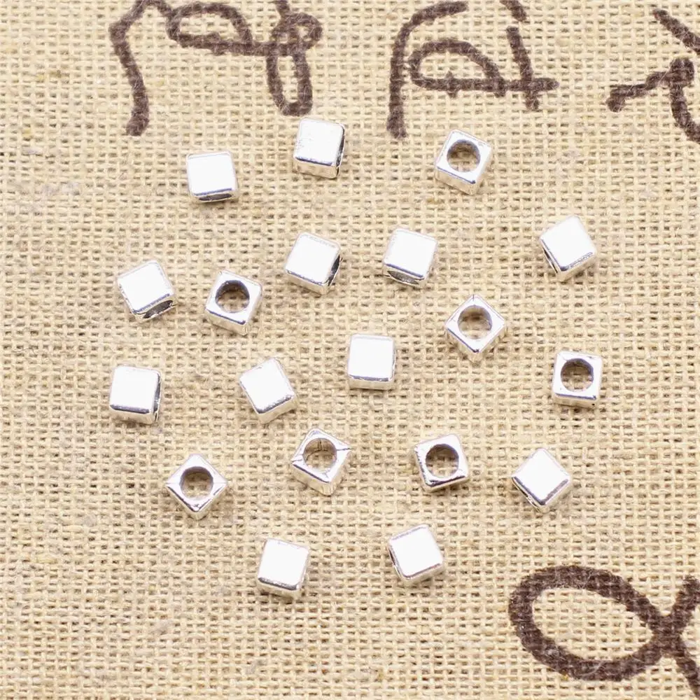 

Designer Charms DIY 20pcs 4x4mm Antique Silver Color Square Big Hole Beads