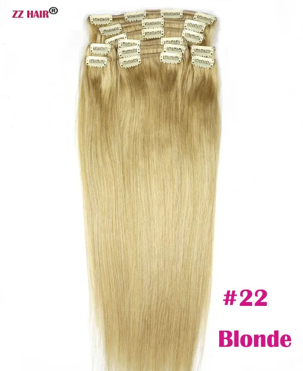 ZZHAIR 140 г-280 г 1"-24" волосы remy, сделанные в машине, 10 шт. в наборе, человеческие волосы для наращивания на заколках, набор на всю голову, Натуральные Прямые Волосы