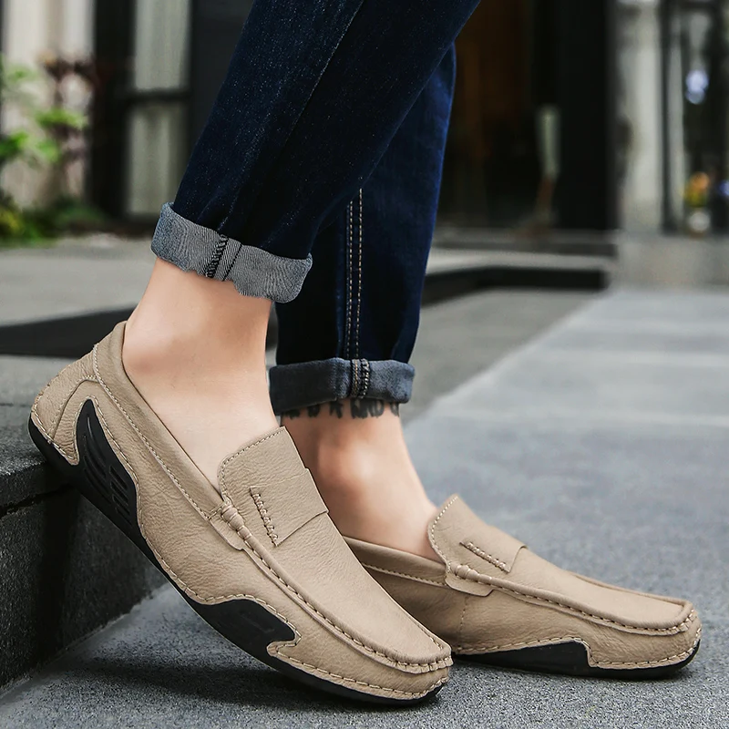 

Yomior Spring Summer Men Casual Shoes New Trend Korean Business British Loafers Slip-On Breathable Flats Split Leather Sneakers