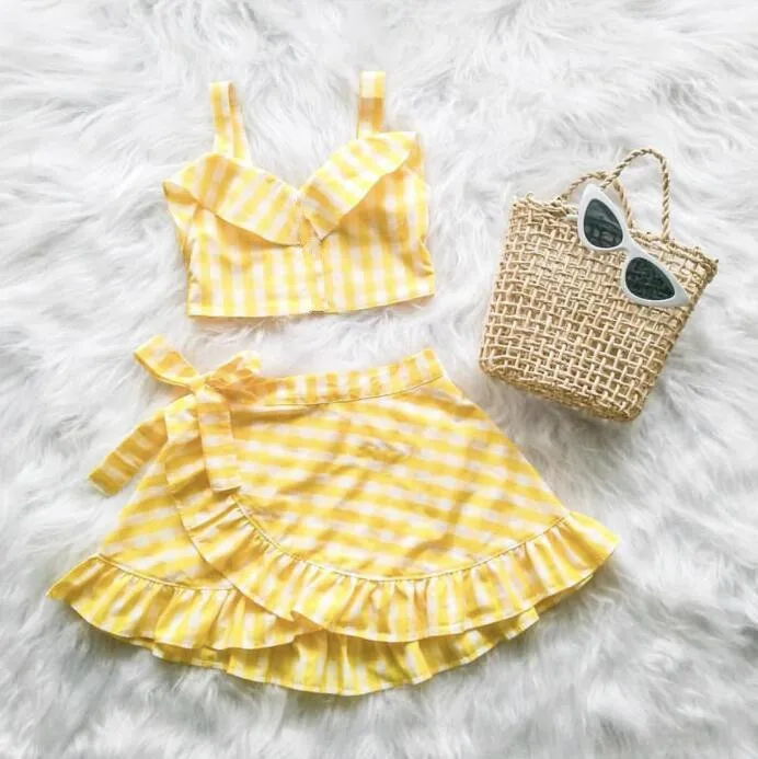 Пляжный хлопковый топ на бретельках и платье-бабочка для девочек весну лето 2019 |