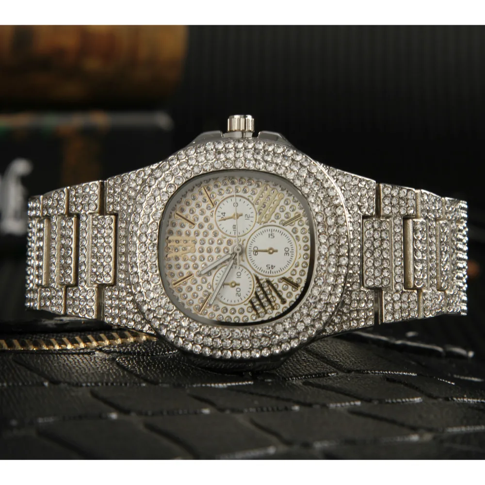 Роскошные мужские серебристые часы в стиле хип хоп с крестом ювелирные ожерелье