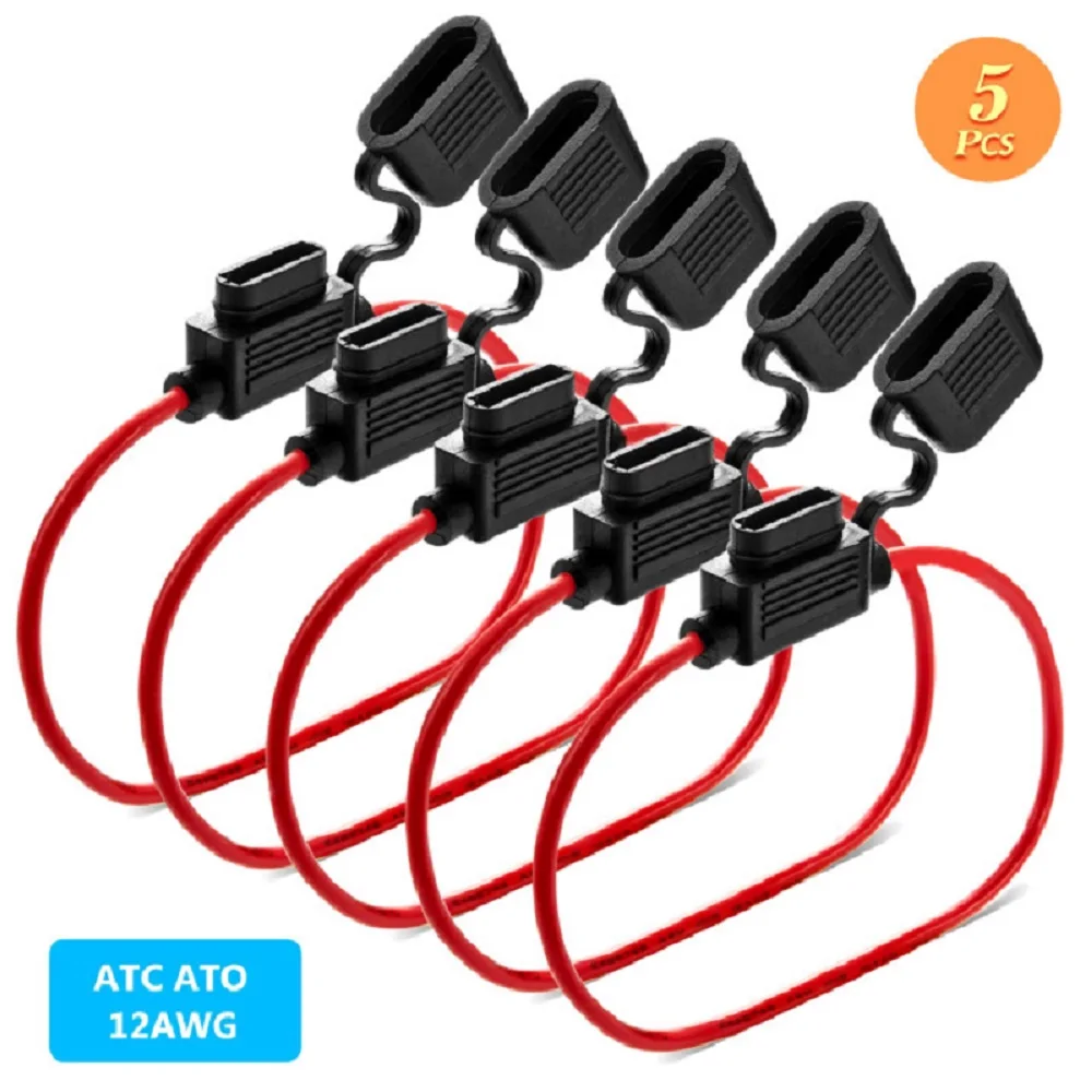 

5Pcs Auto Car Blade Inline Type ATM Mini Fuse Waterproof Holder Case Motor Tap Blow BloM12V 32V 16 AWG Wire Cutoff Switch Socket