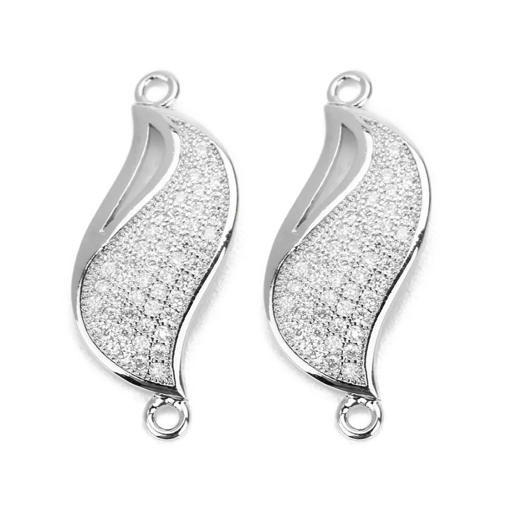 

10.5*26.5mm Gold Color Wave Pendants Copper Connectors with Pave CZ for DIY Bracelets Necklace Pendant Jewelry Finding