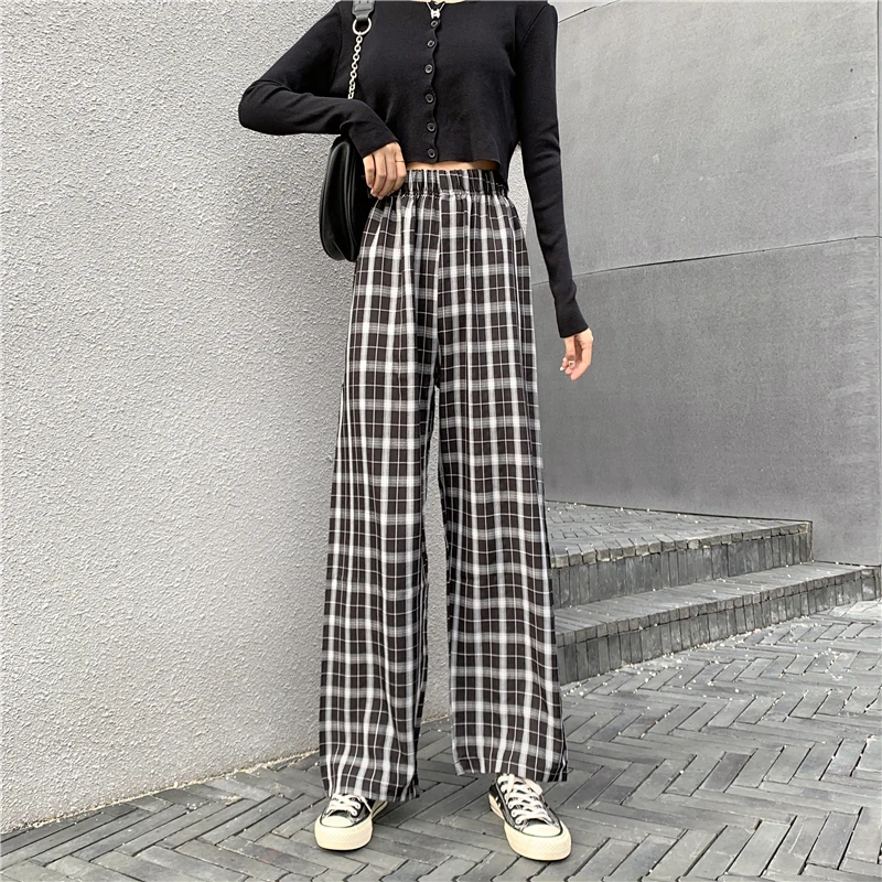 

2021 Streetwear Woman Harem Pants Plus Size S-4XL Ladies Causal Pants Plaid Straight Loose Breathable Comfortable Trousers