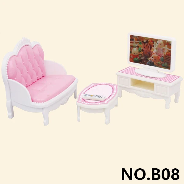 B08 Лесная семья вилла 1:12 набор мебели игрушка DIY Миниатюрный Кукольный домик колеблющаяся кровать наборы мини миниатюры для кукольного домика игрушки для детей - Цвет: B08