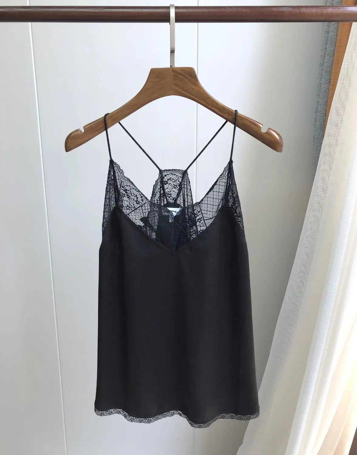 100% Silk Sling vests Sexy lace wild women Sling bottom top black white colors