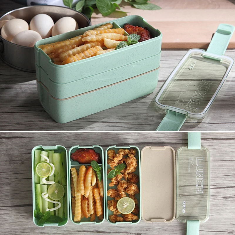 Трехуровневая коробка Bento из полезного материала офисный Портативный Ланч бокс