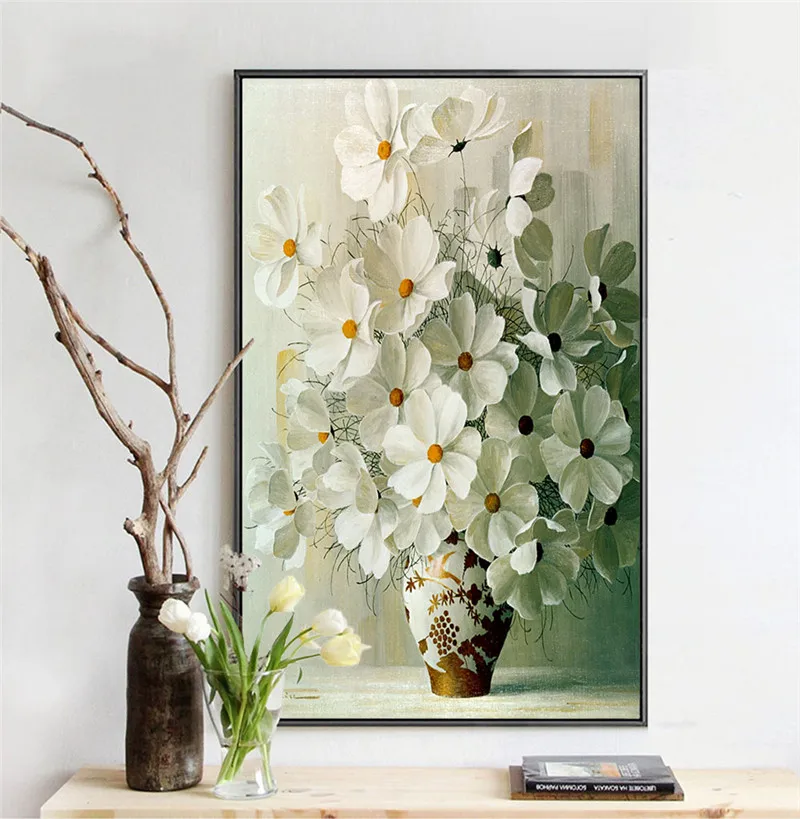 Белая ваза с цветочной композицией искусство на стену декоративные постеры без