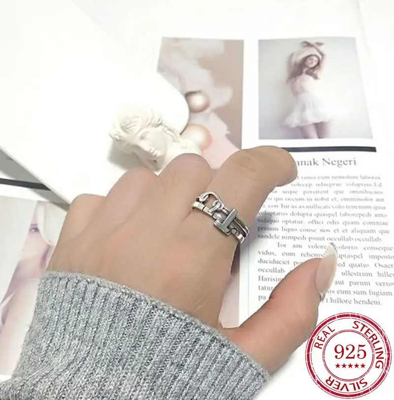 S925 925 Sterling Silver Women's Korean Ring T-shaped Letter Opening Adjust Vintage Thai Diamond Rings Jewelry for Women | Украшения и