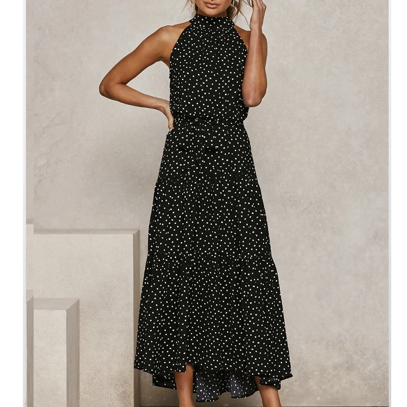 

New Women's Summer 2021 Halter Neck Strapless Fashion Long Lace-Up Floral Print Dress Seaside Party Bohemian Sexy Casual Ladies