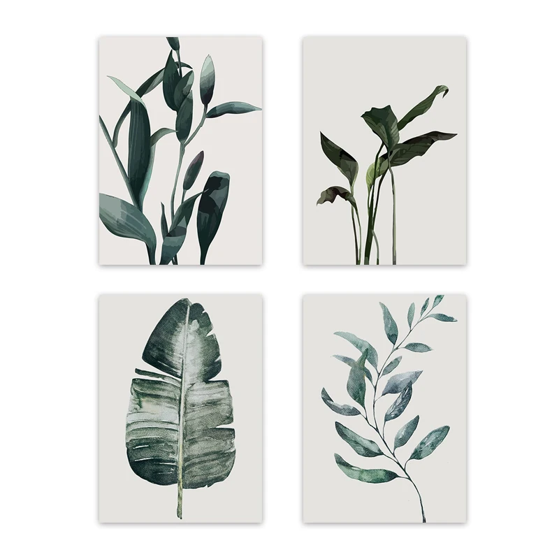 Скандинавский тропический плакат растений акварельные зеленые листья Картина