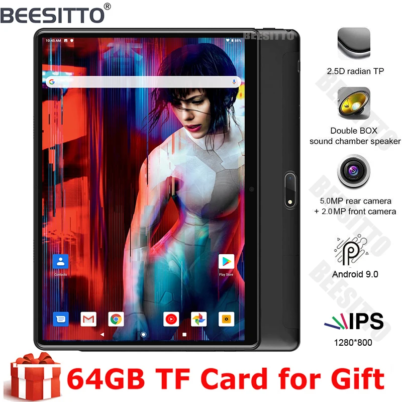 

Free Shipping 10 inch Android Tablet 32GB Storage Quad-Core Processor 10.1 IPS HD Display Android 9.0 Pie WiFi Bluetooth+Gifts