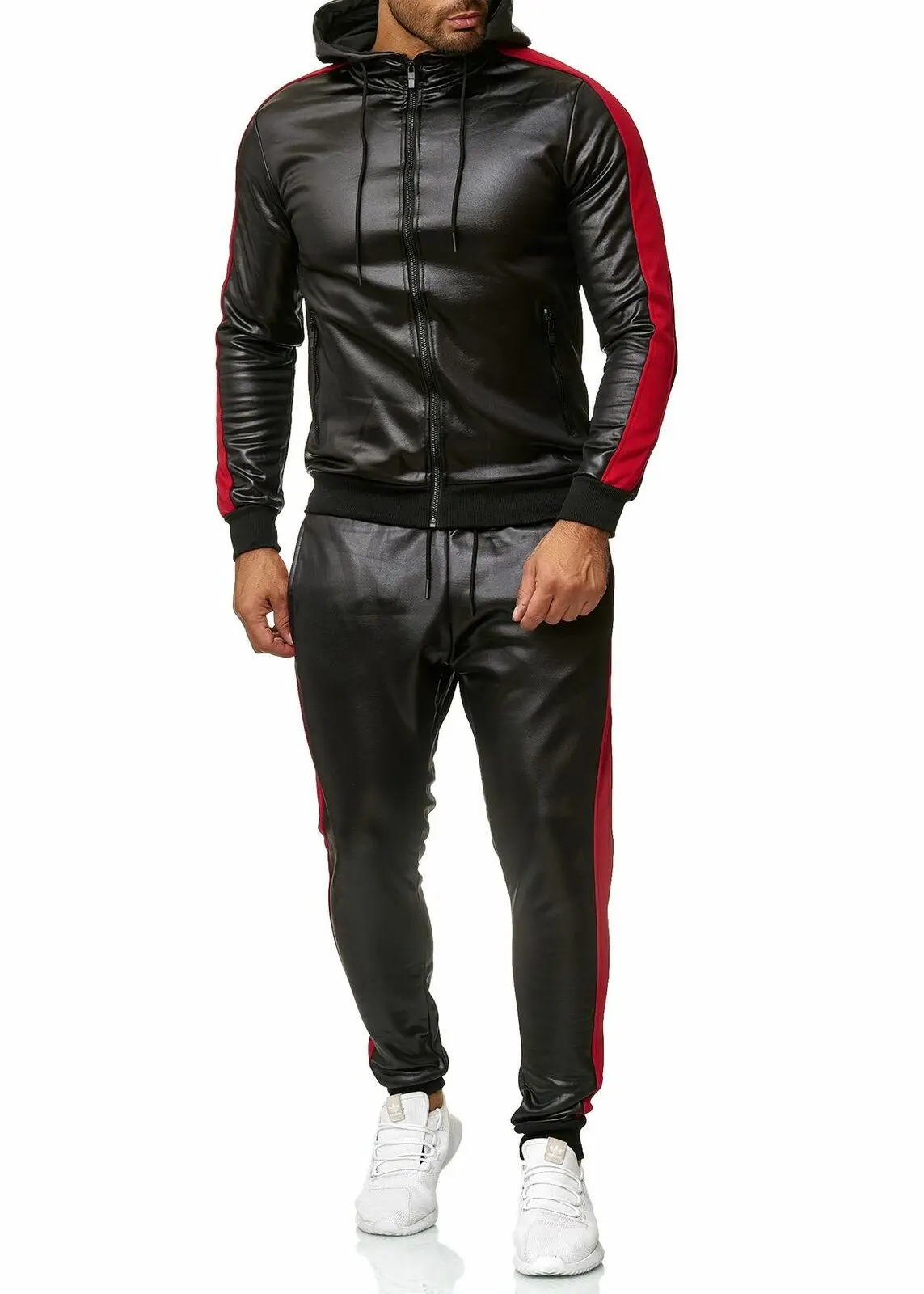 

Men's PU Leather Winter Tracksuits Men Set Thicken Hoodies Zipper Jackets Pants Suit Sweatsuit Male Hoodie Sports Suit