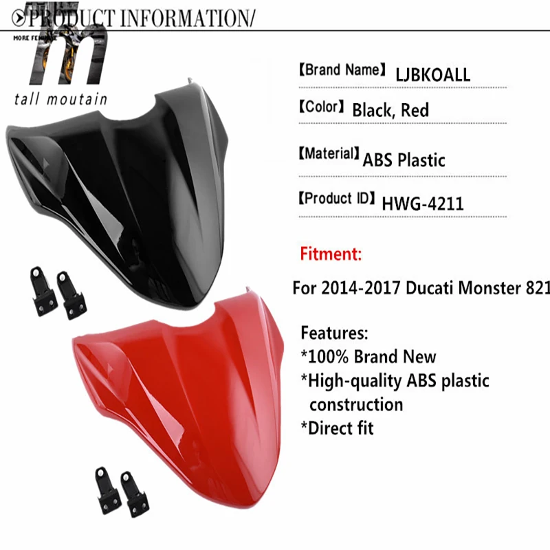 

for Ducati Monster 821 Dark 2014 2015 2016 2017 Black Red Motorcycle Rear Tail Pillion Passenger Hard Seat Cover Cowl Fairing